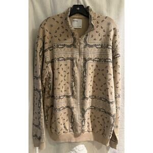 Bershka Men's 1/4 Zip L/S Pull Over Shirt XL Beige w/Gray Geometric Paisly